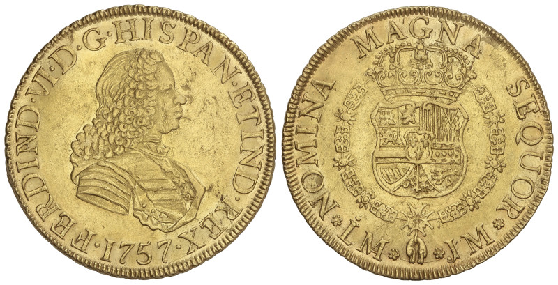 Spanish Monarchy: Ferdinand VI
8 Escudos. 1757. LIMA. J.M. 27,02 grs. (Leves ra...