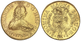 Spanish Monarchy: Ferdinand VI
8 Escudos. 1753. SANTIAGO. J. 26,90 grs. (Descolgada con rayitas y golpecitos). RARA. AC-827; XC-646. MBC.