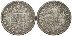 Spanish Monarchy: Charles III
4 Reales. 1761. SEVILLA. J.V. 12,99 grs. AC-977. MBC.