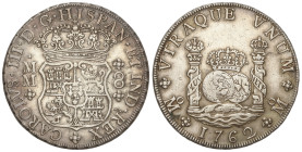 Spanish Monarchy: Charles III
8 Reales. 1762. MÉXICO. M.M. Columnario. Cruz entre H e I. Pátina. AC-1080. MBC+.