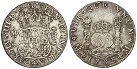 Spanish Monarchy: Charles III
8 Reales. 1763. MÉXICO. M.F. 26,72 grs. Columnario. (Oxidaciones limpiadas). AC-1086. MBC.
