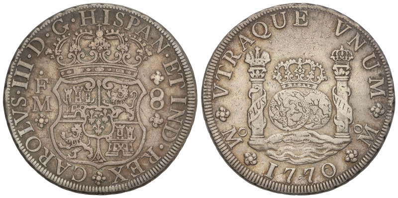 Spanish Monarchy: Charles III
8 Reales. 1770. MÉXICO. F.M. 26,79 grs. Columnari...