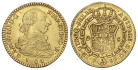 Spanish Monarchy: Charles III
2 Escudos. 1784. POPAYÁN. S.F. 6,72 grs. Acuñación algo floja en parte. (Probablemente ha estado en aro). Restos de bri...