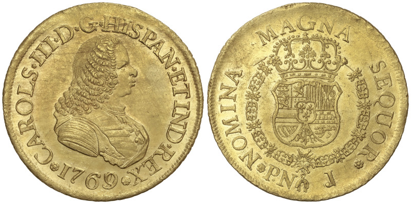 Spanish Monarchy: Charles III
8 Escudos. 1769/7. POPAYÁN. J. 27,01 grs. Busto d...