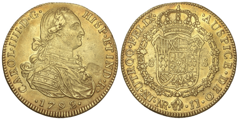 Spanish Monarchy: Charles IV
8 Escudos. 1792. NUEVO REINO. J.J. 27,05 grs. Sin ...