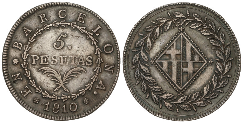 Spanish Monarchy: Napoleonic Occupation Of Catalonia
5 Pesetas. 1810. BARCELONA...