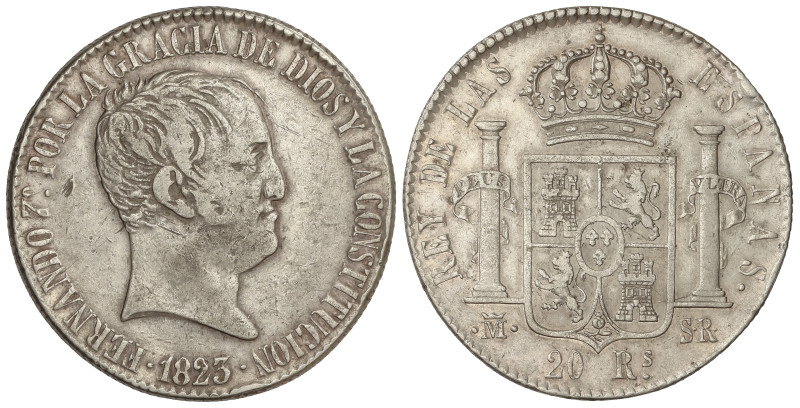 Spanish Monarchy: Ferdinand VII
20 Reales. 1823. MADRID. S.R. 26,80 grs. (Golpe...