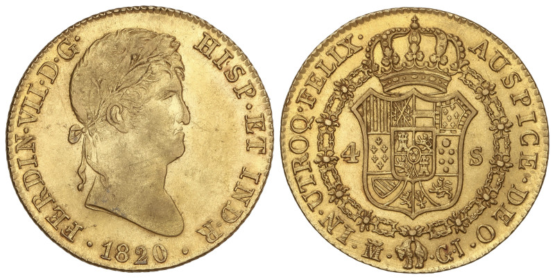 Spanish Monarchy: Ferdinand VII
4 Escudos. 1820. MADRID. G.J. 13,44 grs. (Rayit...