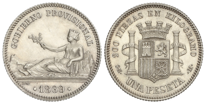 Peseta System: Provisional Government And I Republic
1 Peseta. 1869. S.N.-M. Le...