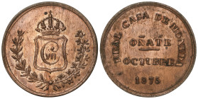 Peseta System: Charles Vii Pretender
5 Pesetas. 1875. OÑATE. 21,03 grs. AE. Restos de brillo y color original. RARA. AC-20; HG-118. EBC+.