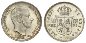 Peseta System: Alfonso XII
10 Centavos de Peso. 1885. MANILA. Brillo original. SC.