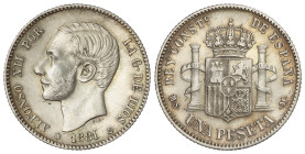 Peseta System: Alfonso XII
1 Peseta. 1881 (*18-81). M.S.-M. (Pequeñas rayitas en anverso). EBC-/MBC+.