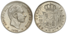 Peseta System: Alfonso XII
20 Centavos de Peso. 1881. MANILA. (Rayita en reverso). EBC.