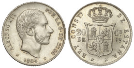 Peseta System: Alfonso XII
20 Centavos de Peso. 1884. MANILA. (Rayitas). RARA ASÍ. EBC. Ex Áureo&Calicó - Selección 20 marzo 2014, n. 457.