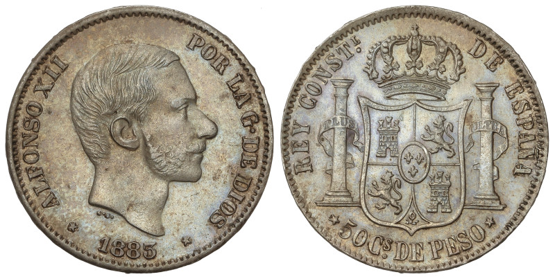 Peseta System: Alfonso XII
50 Centavos de Peso. 1883. MANILA. Bonita pátina. EB...