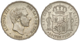 Peseta System: Alfonso XII
50 Centavos de Peso. 1885. MANILA. Brillo original. SC-. Ex Áureo&Calicó - 29 octubre 2020. n. 1289.