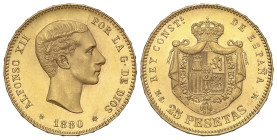 Peseta System: Alfonso XII
25 Pesetas. 1880 (*18-80). M.S.-M. Pleno brillo original. SC.