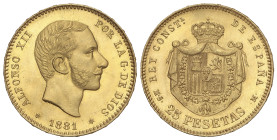 Peseta System: Alfonso XII
25 Pesetas. 1881 (*18-81). M.S.-M. Brillo original. SC-.