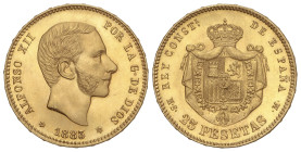 Peseta System: Alfonso XII
25 Pesetas. 1883 (*18-83). M.S.-M. Pleno brillo original. SC.