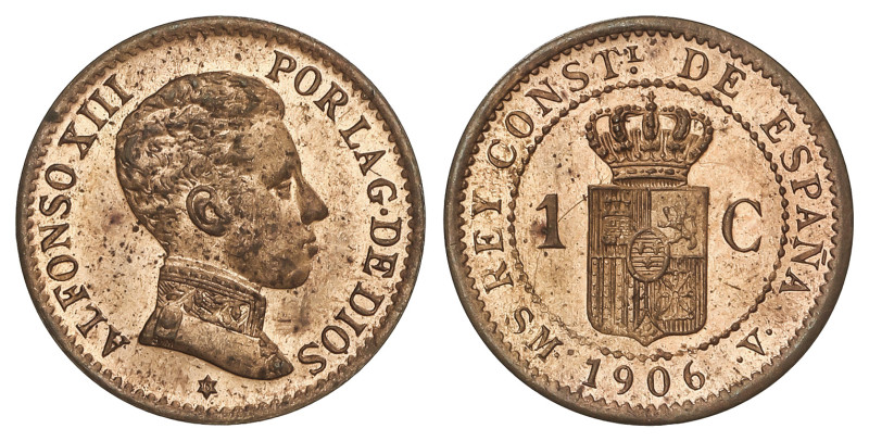 Peseta System: Alfonso XIII
1 Céntimo. 1906 (*6). S.M.-V. Color y brillo origin...