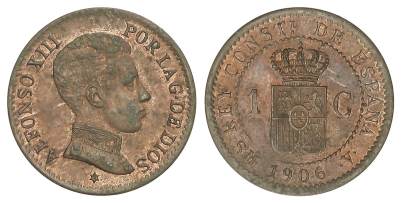 Peseta System: Alfonso XIII
1 Céntimo. 1906 (*6). S.M.-V. (Algun leve principio...