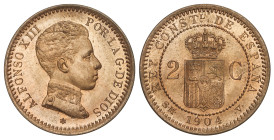 Peseta System: Alfonso XIII
2 Céntimos. 1904 (*04). S.M.-V. Color y brillo originales. SC.