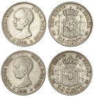Peseta System: Alfonso XIII
Lote 2 monedas 50 Céntimos. 1892 (*6-2 y 8-2). P.G.-M. AC-30 y 42). MBC- y MBC.