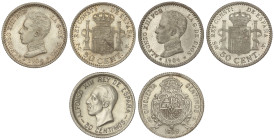 Peseta System: Alfonso XIII
Lote 3 monedas 50 Céntimos. 1904 (x2) (*0-4 y 1-0) y 1926. S.M.-V., P.C.-V. y P.C.-S. Brillo original. AC-46/47 y 50. SC....