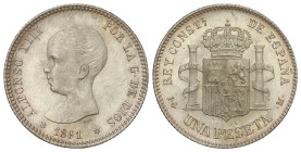 Peseta System: Alfonso XIII
1 Peseta. 1891 (*18-91). P.G.-M. (Mínimas marquitas). Bonita pátina y brillo original. RARA ASÍ. SC-. Ex Áureo&Calicó - S...