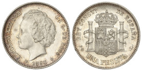 Peseta System: Alfonso XIII
1 Peseta. 1893 (*18-93). P.G.-L. Restos de pátina y brillo original. EBC+ .