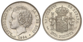Peseta System: Alfonso XIII
1 Peseta. 1894 (*18-94). S.M.-V. (Infimas marquitas). MUY RARA ASÍ. SC-. Ex Cayón - 31 enero 2018, n. 4432.