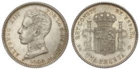 Peseta System: Alfonso XII
1 Peseta. 1903 (*19-03). S.M.-V. Brillo original. SC.
