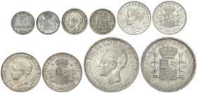 Peseta System: Alfonso XIII
Lote 5 monedas 5 Centavos a 1 Peso. 1895 y 1896. PUERTO RICO. ESCASAS. MBC a MBC+.