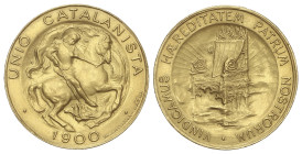Peseta System: Catalonian Union
20 Pesetas. 1900. BARCELONA. 6,39 grs. (Leves golpecitos en canto>). RARA. EBC.