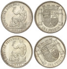 Peseta System: Ii Republic
Lote 2 monedas 1 Peseta. 1933 (*3-4). AR. Una normal y otra reverso girado 45º. AC-34/35. SC y SC-.
