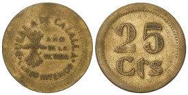 Peseta System: Local Issues Of The Civil War
25 Céntimos. PUEBLA DE CAZALLA. Latón. AC-49; HG-237; Vti-L51. MBC+.
