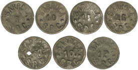 Peseta System: Local Issues Of The Civil War
Serie 7 monedas 5 Cèntims a 1 Pesseta. SARROCA. Zinc. Serie completa. Sindicat Rural Cooperatiu. MUY RAR...