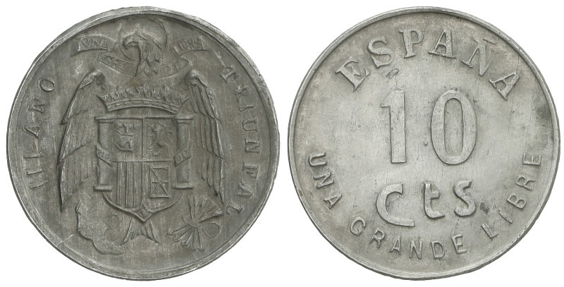 Peseta System: Estado Español
10 Céntimos. III AÑO TRIUNFAL. BURGOS. 4,95 grs. ...