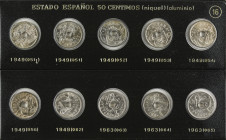 Peseta System: Estado Español
Serie 10 monedas 50 Céntimos. 1949 (*51 a 62) y 1963 (*63 a 65). Todas diferentes, serie completa, incluye flechas inve...