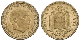 Peseta System: Estado Español
1 Peseta. 1947 (*19-48). Pátina mate. SC.