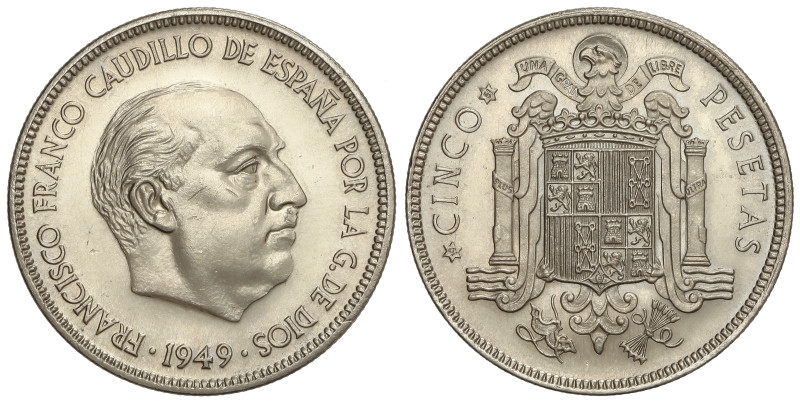 Peseta System: Estado Español
5 Pesetas. 1949 (*19-51). Debido al incremento de...