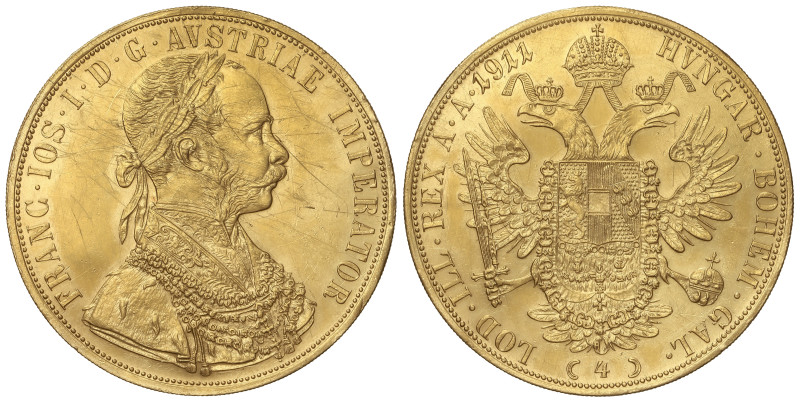 World Coins: Austria
4 Ducat. 1911. FRANZ JOSEPH I. 13,92 grs. AU (986). (Múlti...