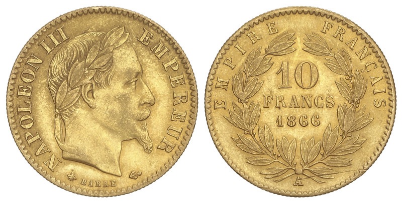 World Coins: France
10 Francs. 1866-A. NAPOLEON III. PARÍS. 3,21 grs. AU (900)....