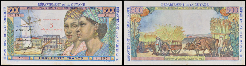 ANTILLES FRANÇAISES - FRENCH ANTILLES
5 nouveaux francs surchargé sur 500 Francs...