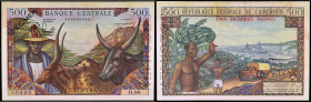CAMEROUN - CAMEROON
500 francs type “SPÉCIMEN” exceptionnel N° 0002 ND (1962).
P.11s.
Alphabet O.00 - numéro 00000, avec une perforation SPECIMEN à la...