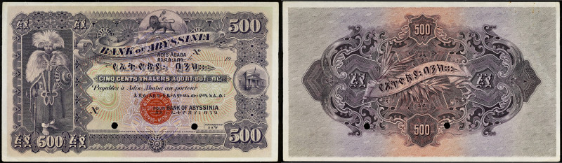 ÉTHIOPIE - ETHIOPIA
500 thalers “SPÉCIMEN” - type “Bank of Abyssinia” ND (1915-1...