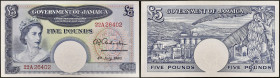 JAMAÏQUE - JAMAICA
5 pounds avec le portrait de la reine Elisabeth II 1960.
P.48b.
Alphabet 22A - numéro 26402, type rare et recherché pour la Jamaïqu...