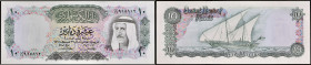 KOWEÏT - KUWAIT
10 dinars 1968.
P.10a.
Alphabet B/11 - numéro 915812, type recherché dans cet état de conservation pour un billet difficile à trouver ...