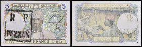 LIBYE - LIBYA
5 francs avec surcharge “RF FEZZAN” - type Afrique Occidentale 10-3-1938.
P.M9.
Alphabet D.4892 - numéro 922, type rare et recherché dan...