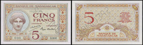 MADAGASCAR - MADAGASCAR
5 francs type “SPÉCIMEN” ND (1937).
P.35s.
Top Pop : c’est le plus bel exemplaire gradé ! Alphabet 0.000 - numéro 000, avec un...